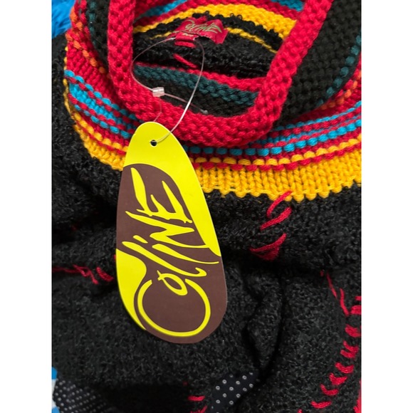 Boho Turtleneck‎ Sweater M Black Knit Pullover Geometric Colorful Design - Picture 11 of 12